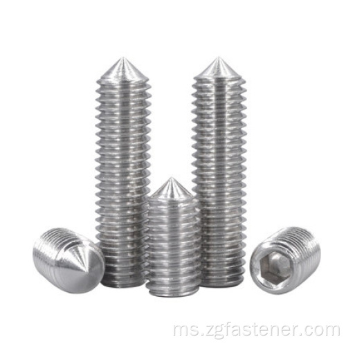 GB78 STAINLESS STELL 304 Hexagon Socket Set Skru dengan titik kerucut